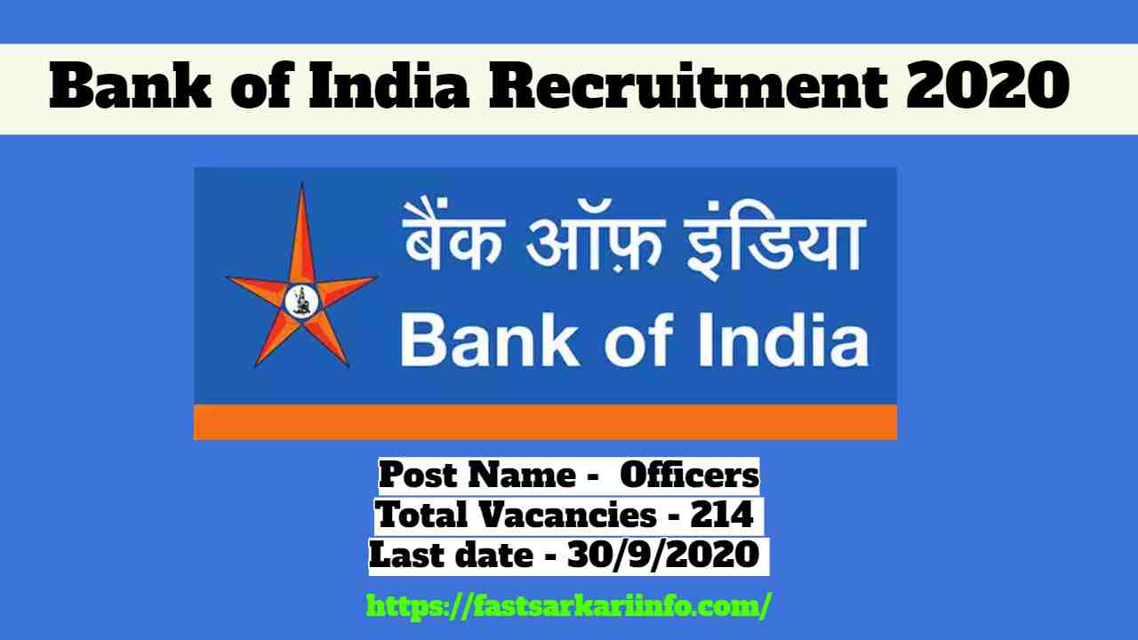 Bank of India Recruitment 2020 | बैंक ऑफ इंडिया 2020 के खाली पड़े पदों के लिए हो रही है भर्तियां जल्दी करें आवेदन