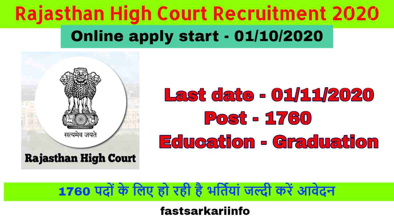 Rajasthan High Court Recruitment 2020: 1760 पदों के लिए हो रही है भर्तियां जल्दी करें आवेदन
